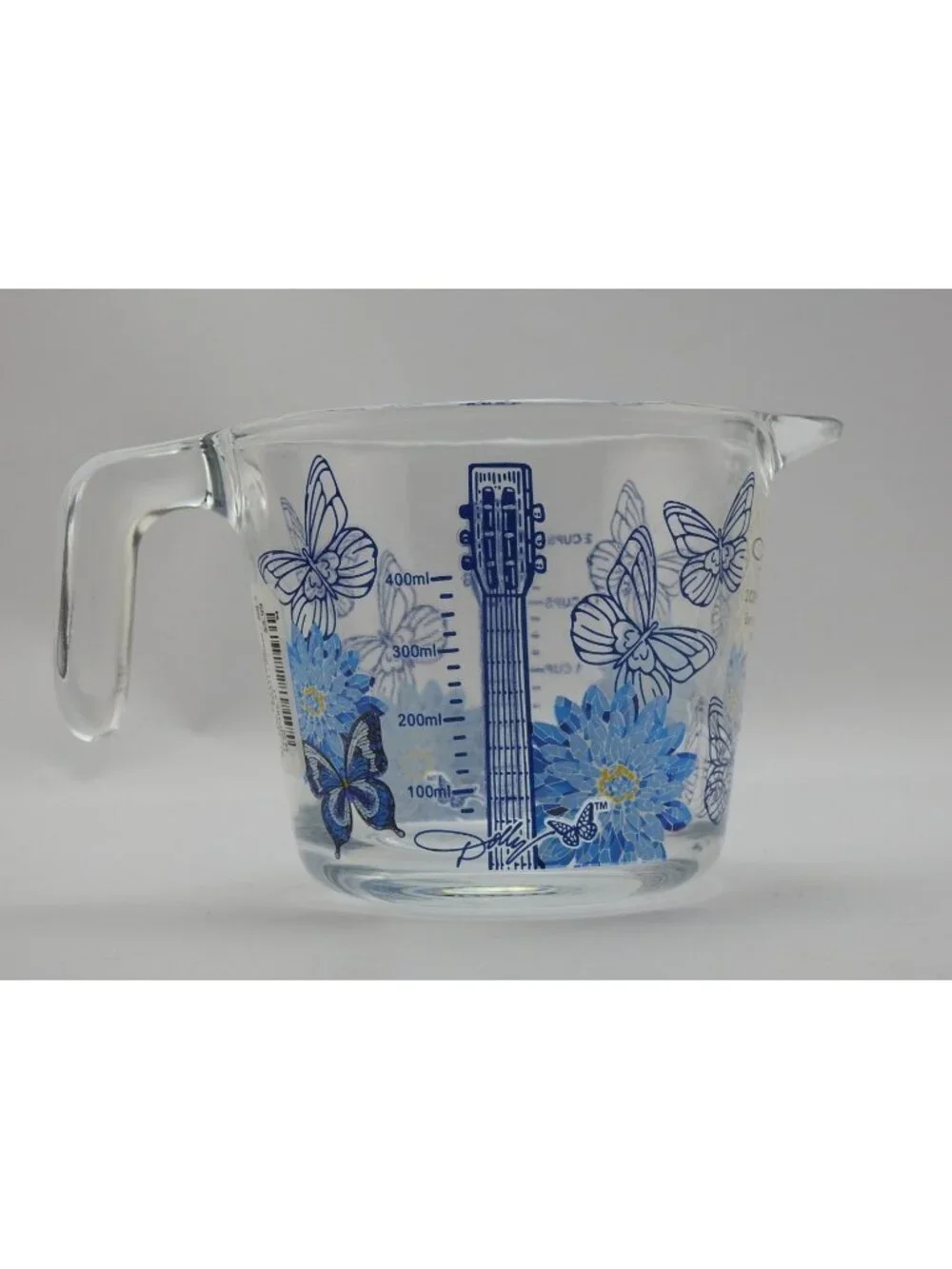 Dolly Parton Blue Butterfly Measuring Cup Glass 16 oz Limited Ed Guitar Design